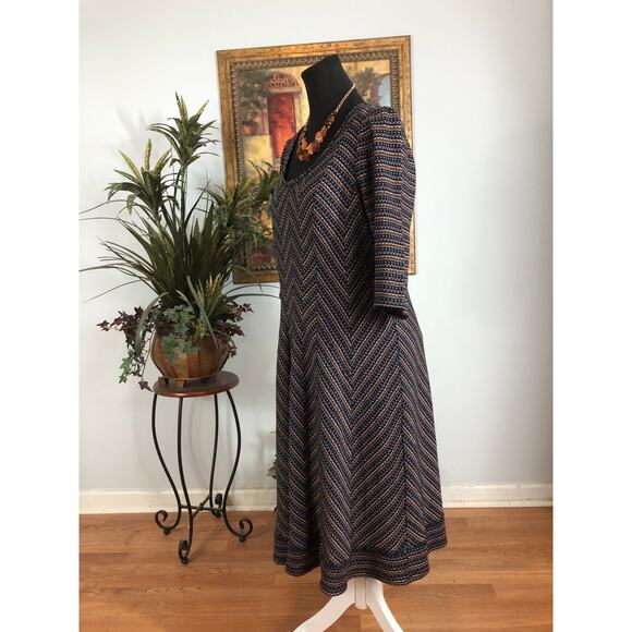 Robbie Bee Dress Women 1X Multicolor Chevron Knit Midi Career Stretch - Picture 6 of 11